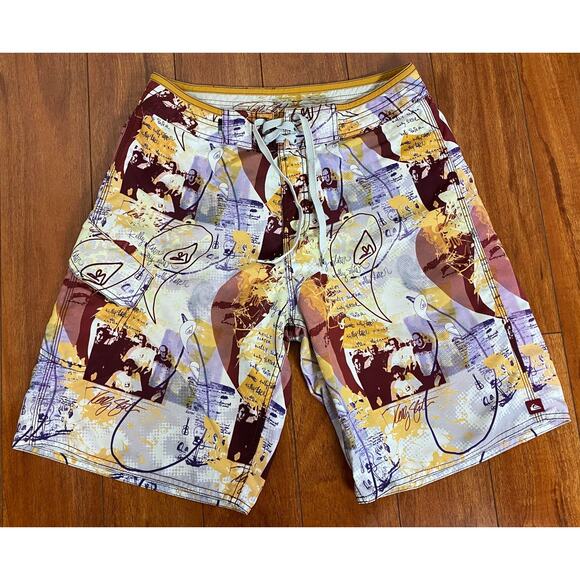 VTG Y2K Men Quiksilver Kelly Slate all-over graphic drawstring board swim shorts - Picture 1 of 4